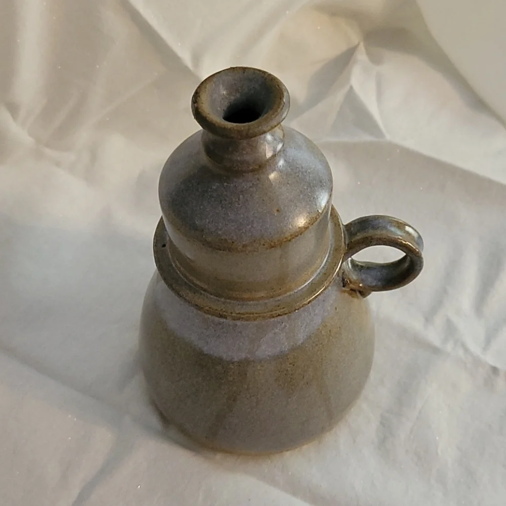 Signed Reactive Gray Glazed Stoneware Pottery Cruet